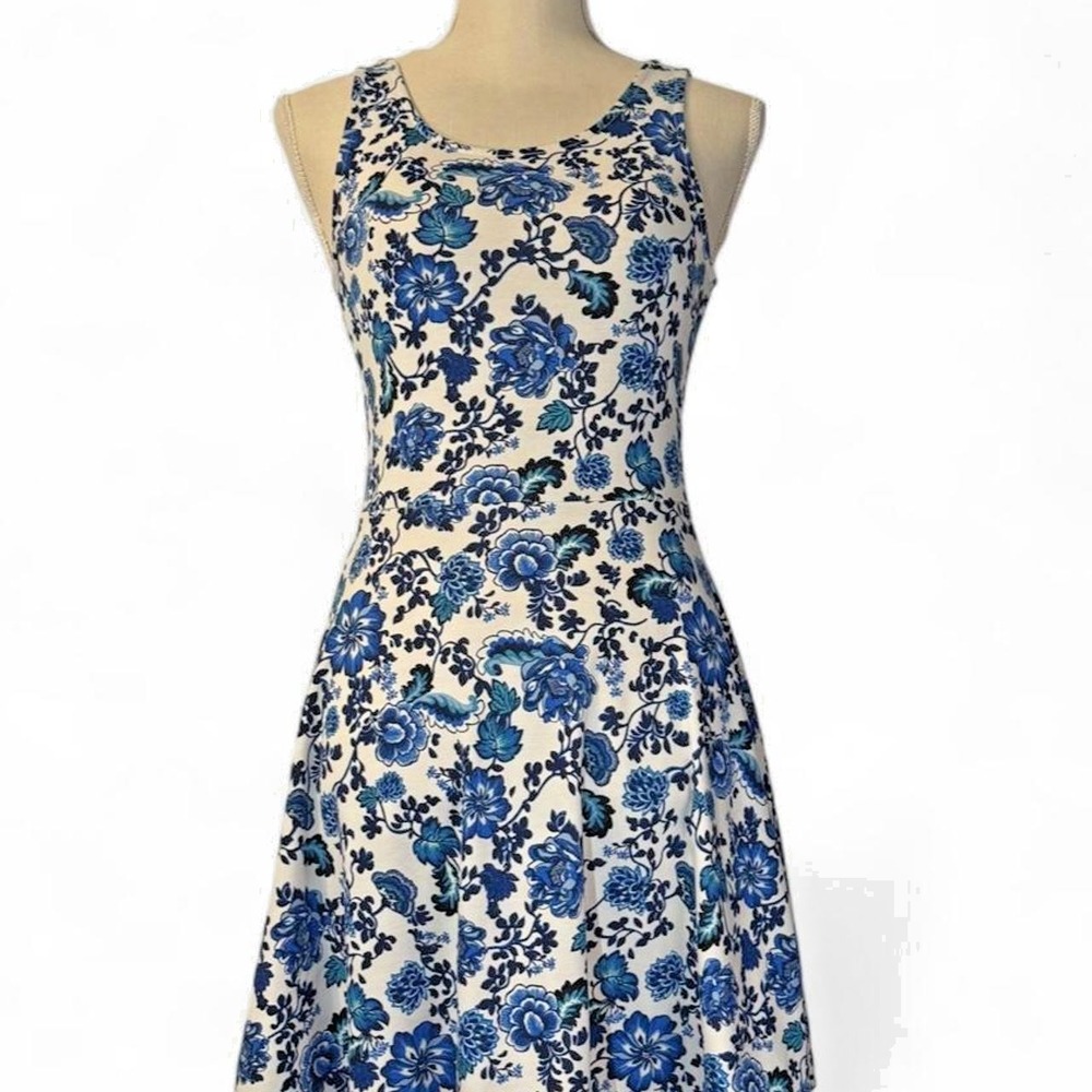 Divided by H&M Women's Small Blue Floral Sleeveless Ruffle Mini Dress